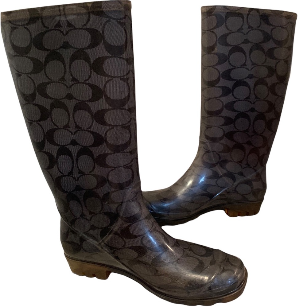 Coach Monogrammed Clear Gray Rainboots rain boots